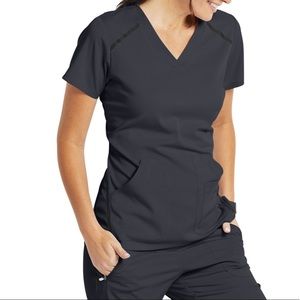Greys Anatomy 3 pocket Allegro pin tuck top NWT never worn in Steel Grey